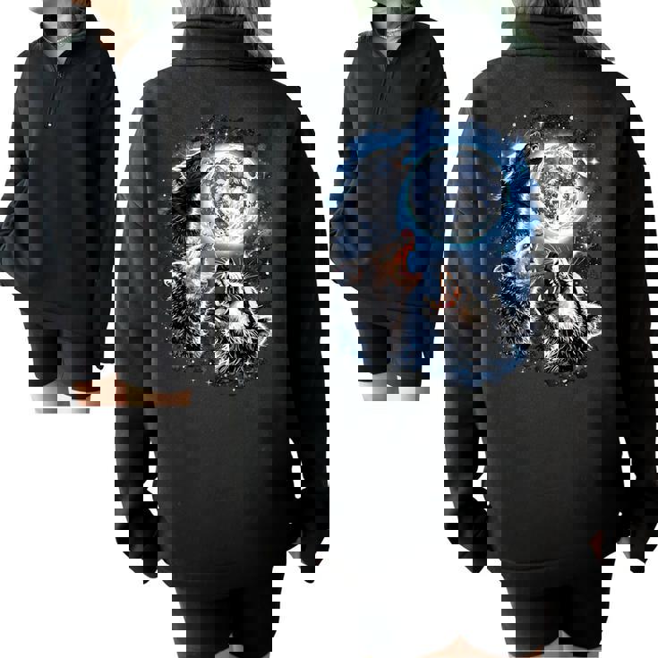 Three Opossum Raccoon Skunk Moon Howling Animal Meme Half Zip Oversized Sweatshirt