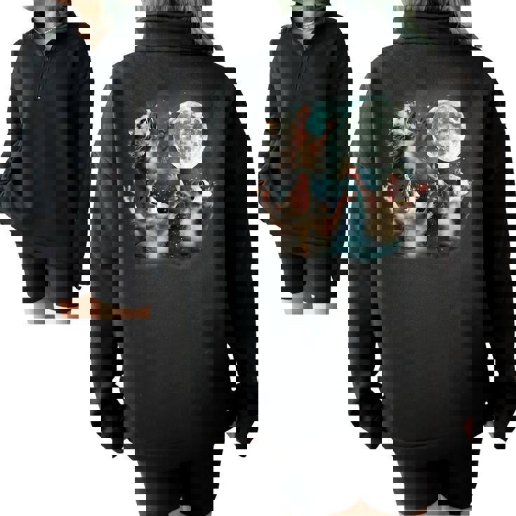 Three Possum Moon 3 Opossum Weird Cursed Meme Half Zip Oversized Sweatshirt
