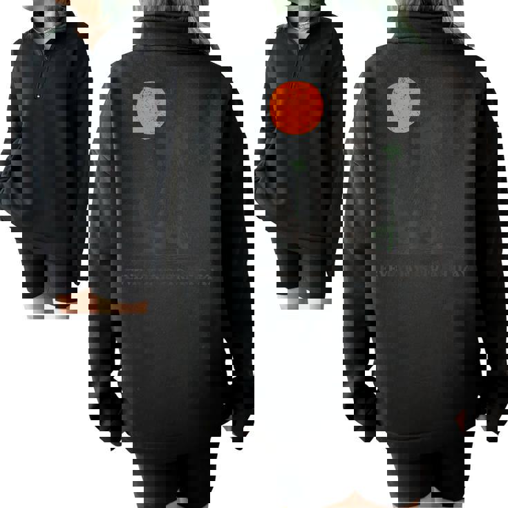Everyday Is Trash Day Retro 90s Sunset Raccoon Trash Panda Half Zip Oversized Sweatshirt