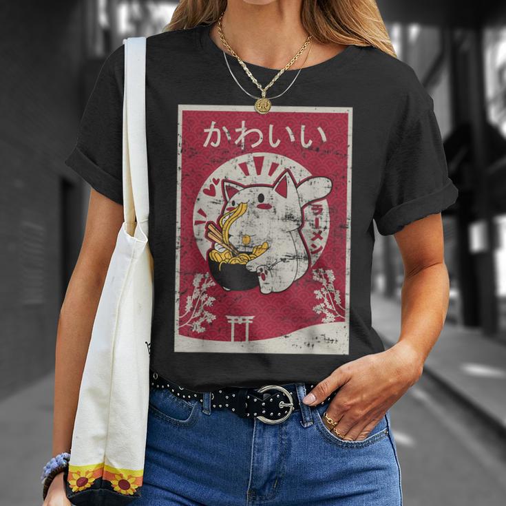 Anime Ramen Cat Retro Japanese Wooden Blockintage Kawaii Cat T-Shirt Geschenke für Sie