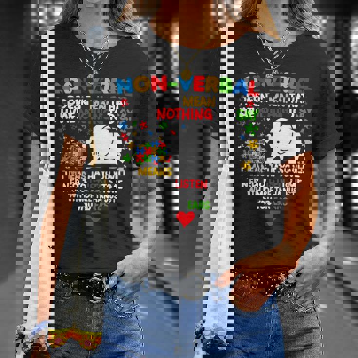 Autism Elephant Non-Verbal Doesn't Mean That I Have Nothing T-Shirt Gifts for Her