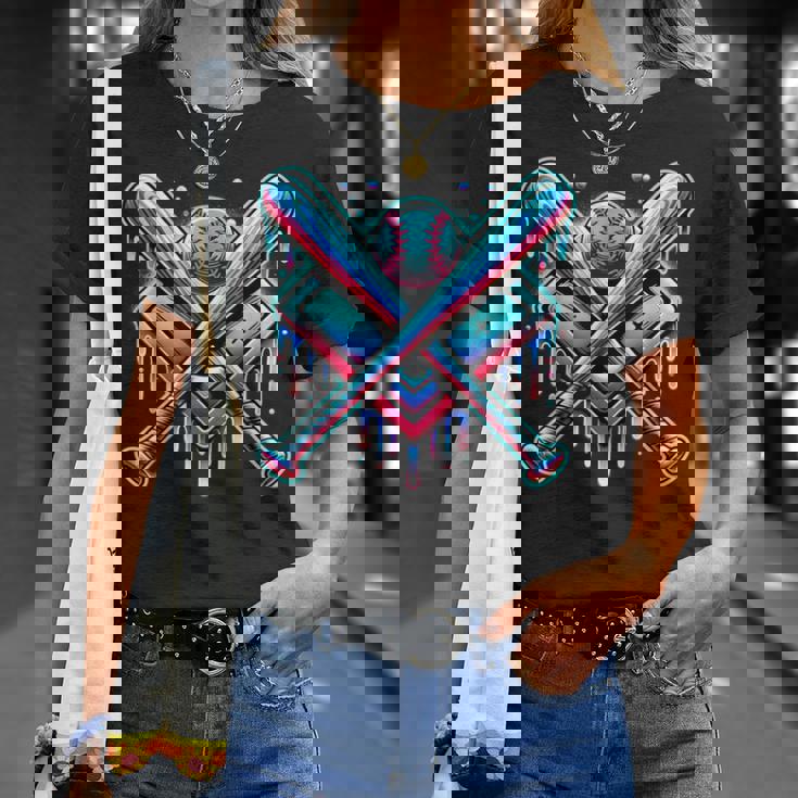 Baseball Dripping Ice Cream Drip Youth Boys Baseball T-Shirt Gifts for Her