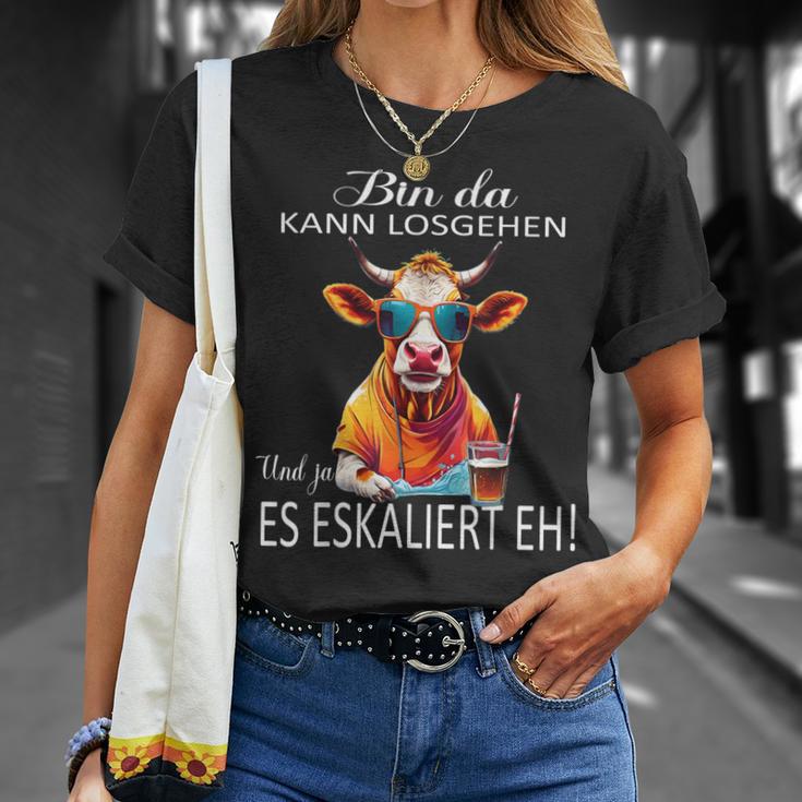 Bin Da Kann Losgehen Und Ja Es Escaliert Eh Costume Party T-Shirt Geschenke für Sie