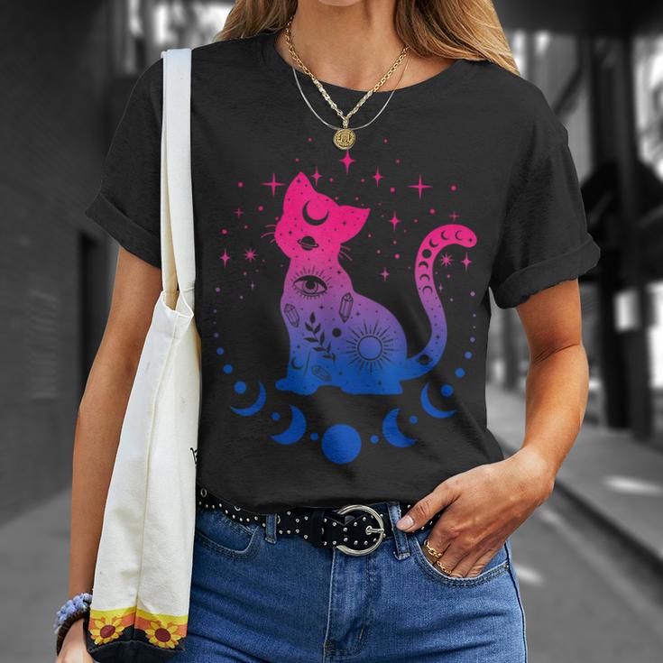 Bisexual Astrology Cat Colours Of Bi Pride Flag T-Shirt Geschenke für Sie