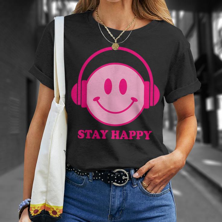 Chillibes 70S Pink Smile Face Music Headphones Happy Face T-Shirt Geschenke für Sie