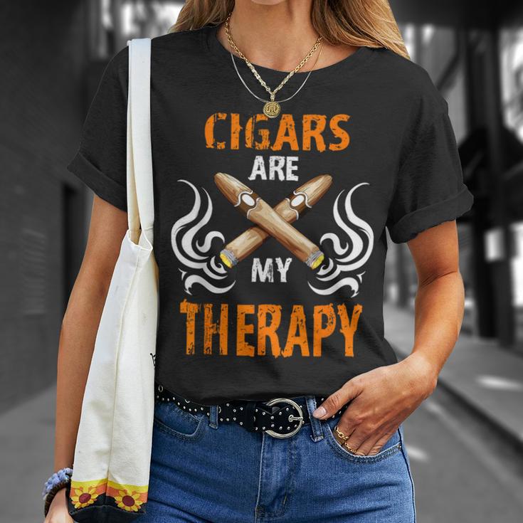 Cigars Are My Therapy Smoker Saying Cigar Smoke Tobacco T-Shirt Geschenke für Sie