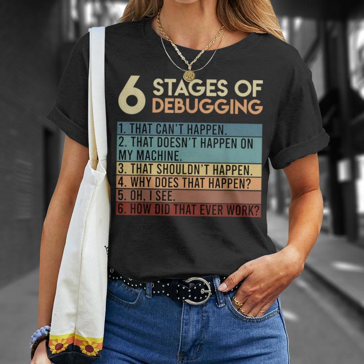 Coder Informatiker Admin 6 Stages Of Debugging Programmer T-Shirt Geschenke für Sie