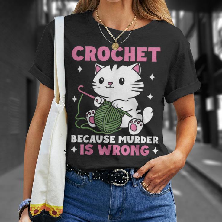 Crochet Because Murder Is Wrong Cat Knits T-Shirt Gifts for Her Crochet Because Murder Is Wrong Cat Knits T-Shirt Gifts for Her