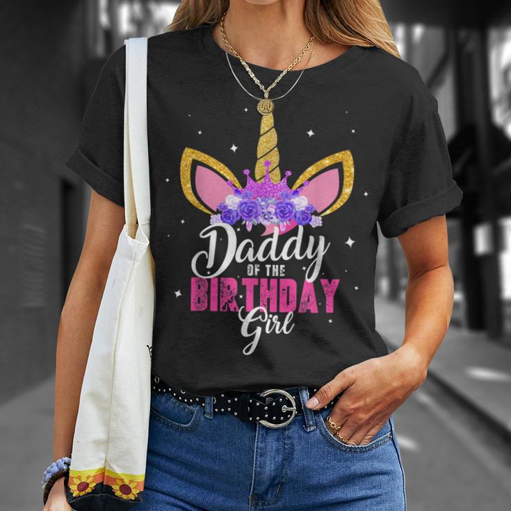 Daddy Of The Birthday Girl Unicorn Birthday Father Dad Blue T-Shirt Geschenke für Sie