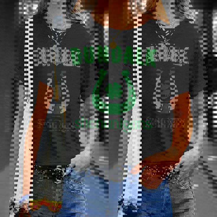 Dundalk Shenanigans St Patrick's Day Lucky Horseshoe Clover T-Shirt Gifts for Her