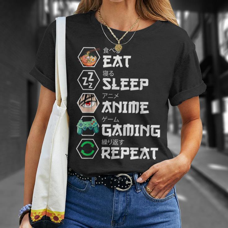 Eat Sleep Anime Gaming Repeat Camiseta unisex Regalos para ella