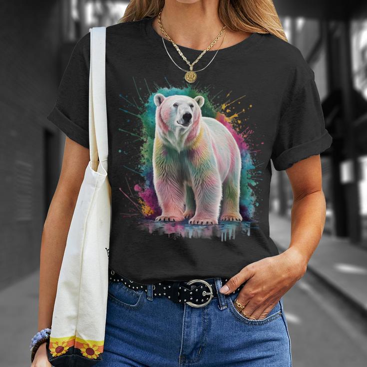 Eisbär Women's Colourful Watercolour Polar Bear T-Shirt Geschenke für Sie