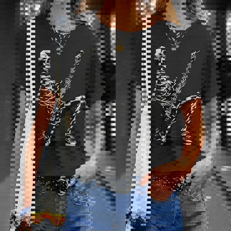 Esqueleto Tocando Guitarra Amante De La Música Rock And Roll Band Camiseta unisex Regalos para ella