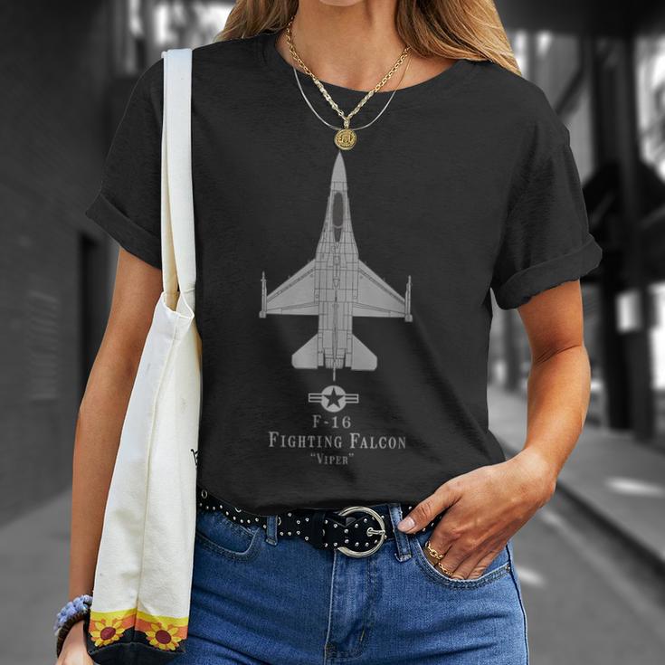 F-16 Fighting Falcon Tech Drawing Military Plane T-Shirt Geschenke für Sie