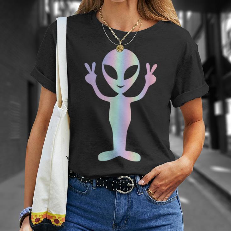 Alien Peace Sign Smiling Face Rave Music Trippy T-Shirt Geschenke für Sie