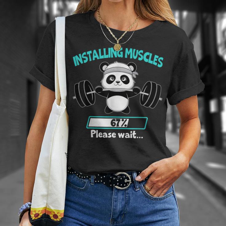 Installing Muscle Panda Weight Lifting Barbell Fitness T-Shirt Geschenke für Sie