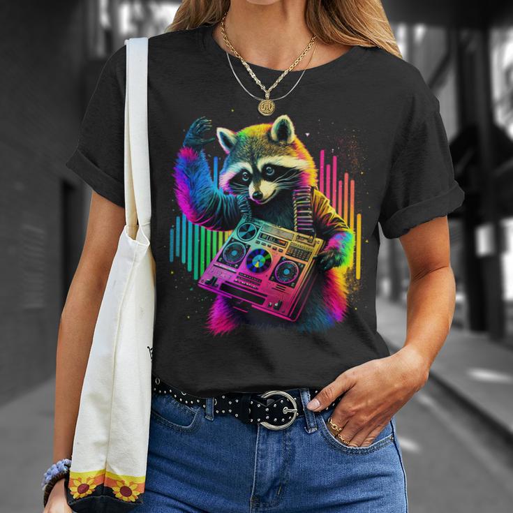 Future Raccoon Dj Retro Party Dj Badger Synthwave T-Shirt Geschenke für Sie