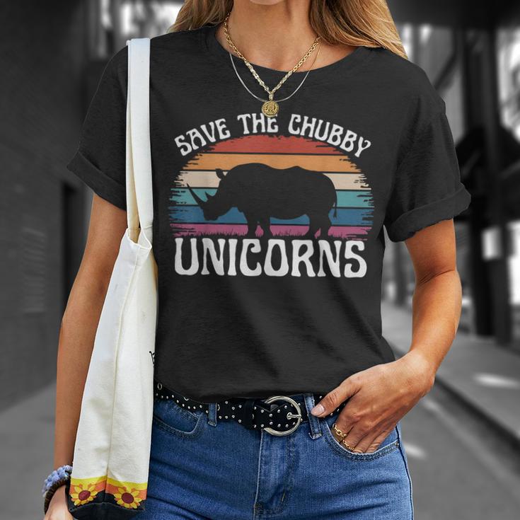Guardar Los Unicornios Gorditosintage Rinoceronte Derechos Animales Divertido Camiseta unisex Regalos para ella