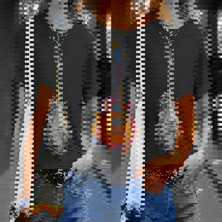 Guitar Player Gittare Watercolour Splash Electric Guitar T-Shirt Geschenke für Sie
