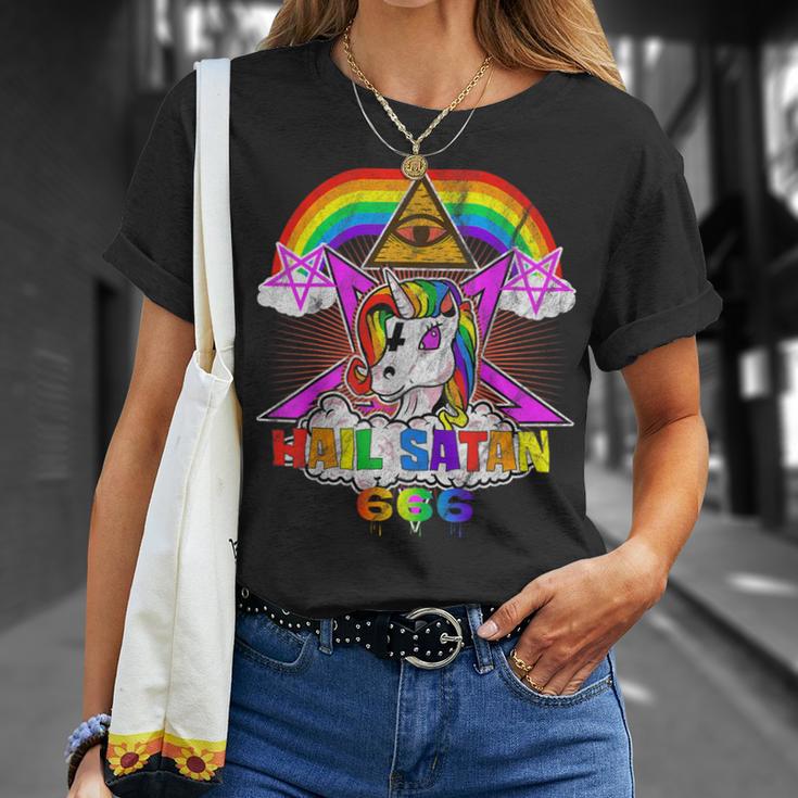 Hail Satan Einhorn Pentagramm 666 Okkult Gothic T-Shirt Geschenke für Sie