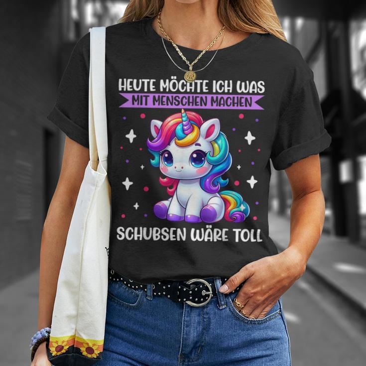 Heute Möchte Ich Was Mit Menschen Machen Schubsen Einhorn T-Shirt Geschenke für Sie