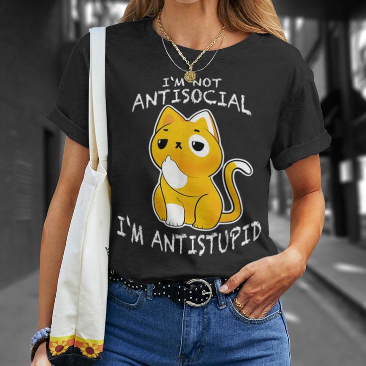 I'm Not Antisocial I'm Antistupid Sarcastic Cat T-Shirt Geschenke für Sie