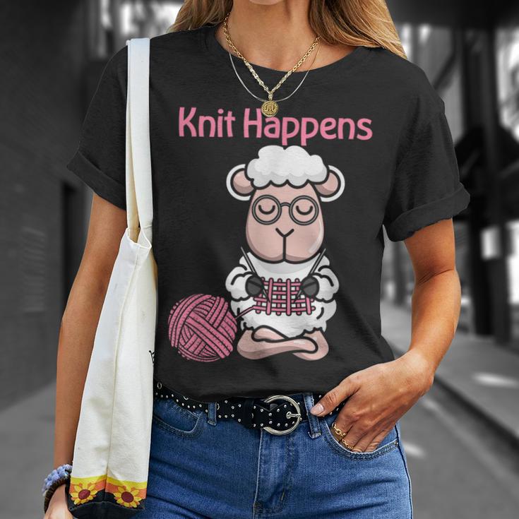Knit Happens Cute Knitting Sheep For Knitters T-Shirt Gifts for Her