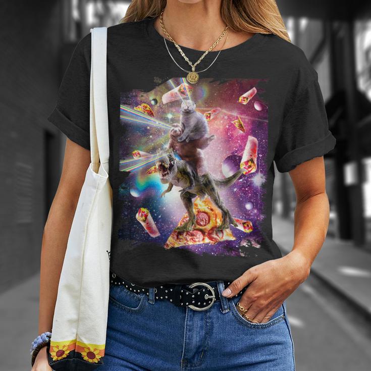 Laser Eyes Space Cat On Sloth Dinosaur Rainbow T-Shirt Geschenke für Sie