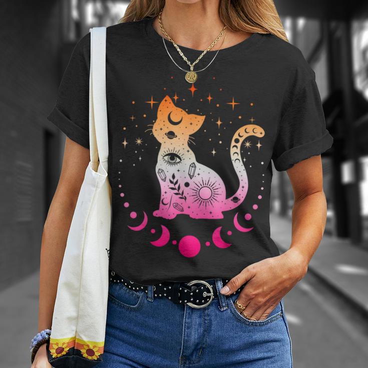 Lesbian Astrology Cat Moon Phases Lesbian Flag T-Shirt Geschenke für Sie