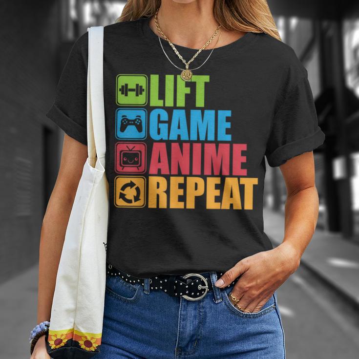 Lift Anime Game Repeat Gym For Geeks And Nerds T-Shirt Geschenke für Sie