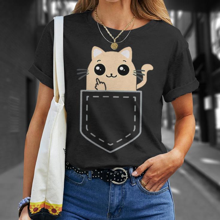 Lustige Katze Mittelfinger Stinkefinger Cat Kawaii T-Shirt Geschenke für Sie