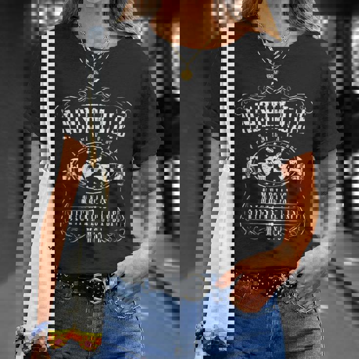 Nashville Tennessee Guitarra Musical Country America Cuello Camiseta unisex Regalos para ella
