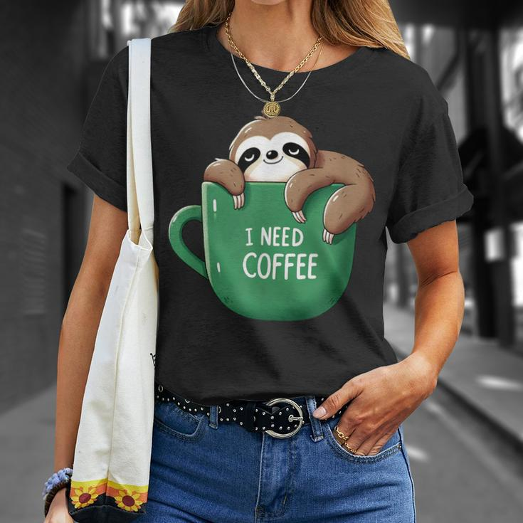 I Need Coffee Sloth Coffee Tired Sleeping T-Shirt Geschenke für Sie