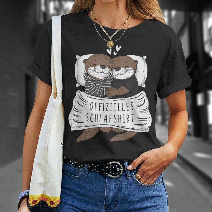 Official Sleep Cute Otter Couple Sleep T-Shirt Geschenke für Sie