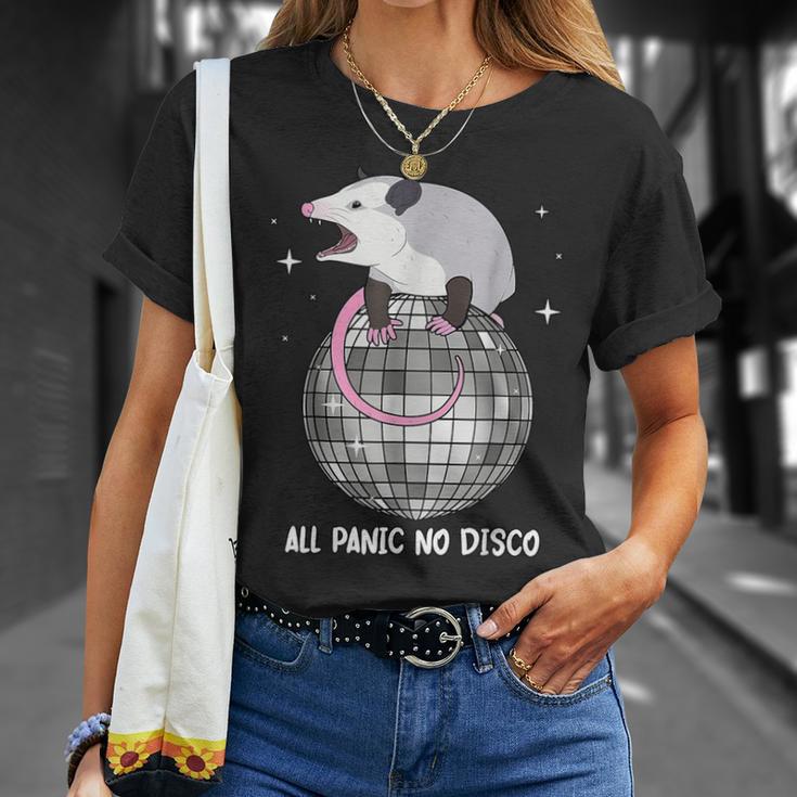 Opossum All Panic No Disco Possum Screaming Disco Ball T-Shirt - Monsterry