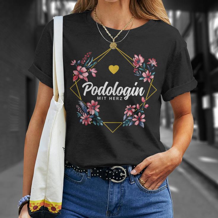 Podologin With Heart Flowers Thank You Farewell Needs Podiatry T-Shirt Geschenke für Sie