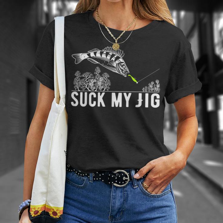 Predatory Fish Angler Suck My Jig Saying T-Shirt Geschenke für Sie