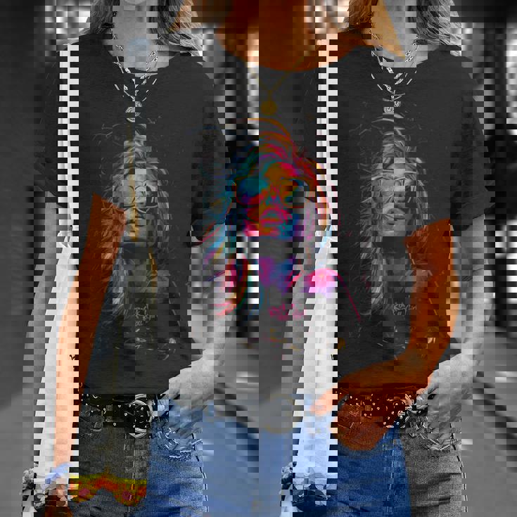 Retro Rock 'N' Roll Girl Música Rock Guitarrista Chica Camiseta unisex Regalos para ella