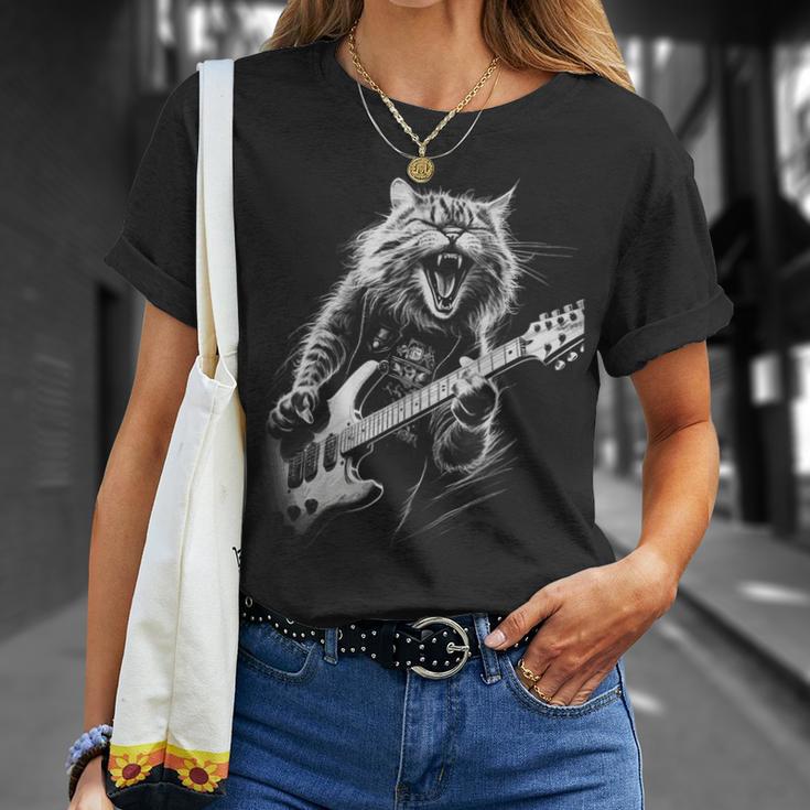 Rock Cat With Guitar Cat Motif Man Woman T-Shirt Geschenke für Sie