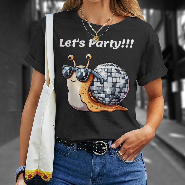 Snail's Disco Lover Groovy Party Snail With Disco Ball T-Shirt Geschenke für Sie