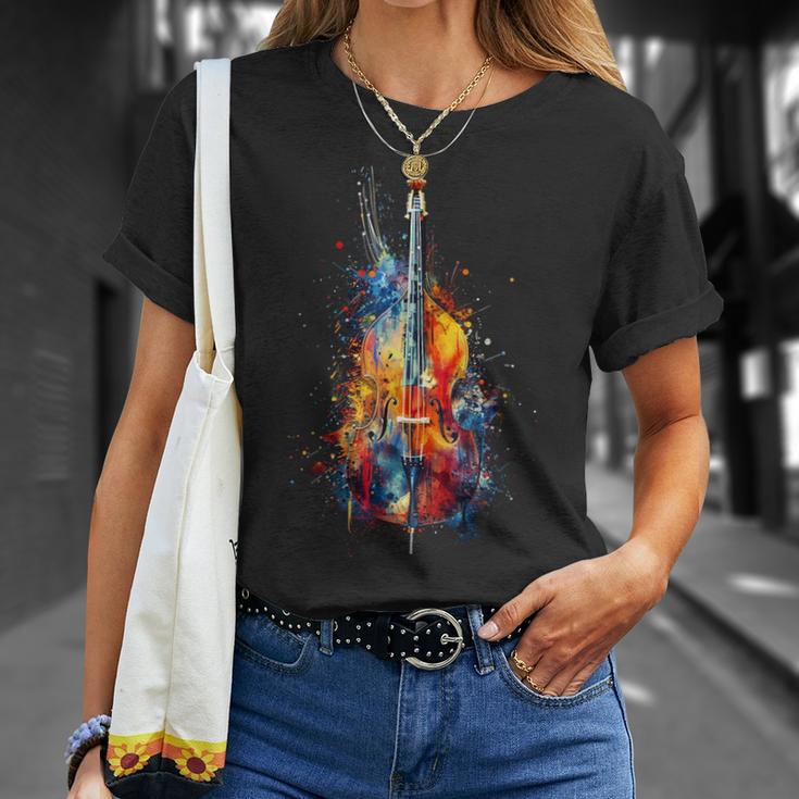 Upright Bass Instrument On Colourful Lacquered Double Bass T-Shirt Geschenke für Sie