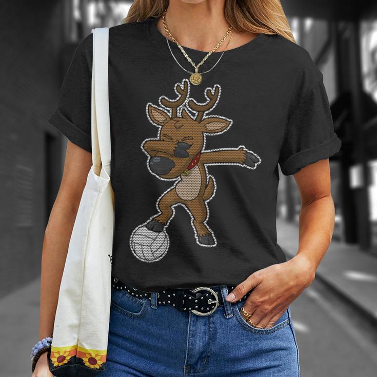 Volleyball Dabbing Reindeer Christmas Knit Pattern Dab Premium T-Shirt Gifts for Her