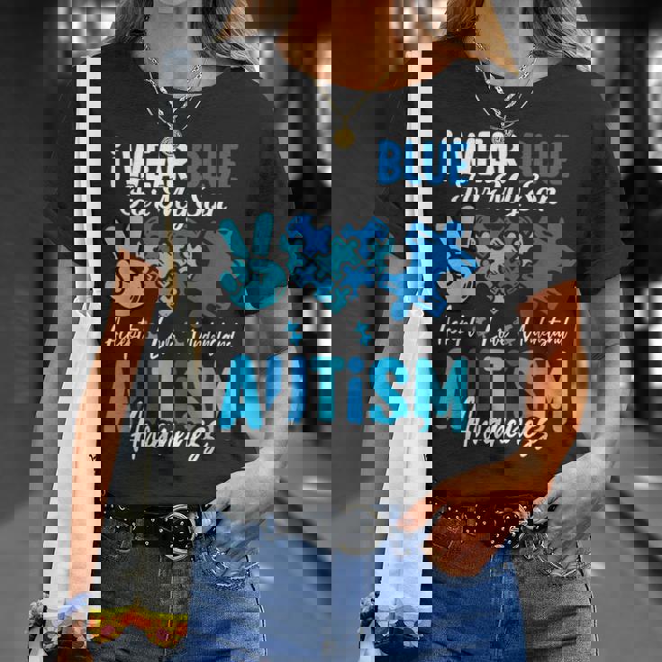 I Wear Blue For My Son Autism Awareness Mom Dad Parents T-Shirt Gifts for Her