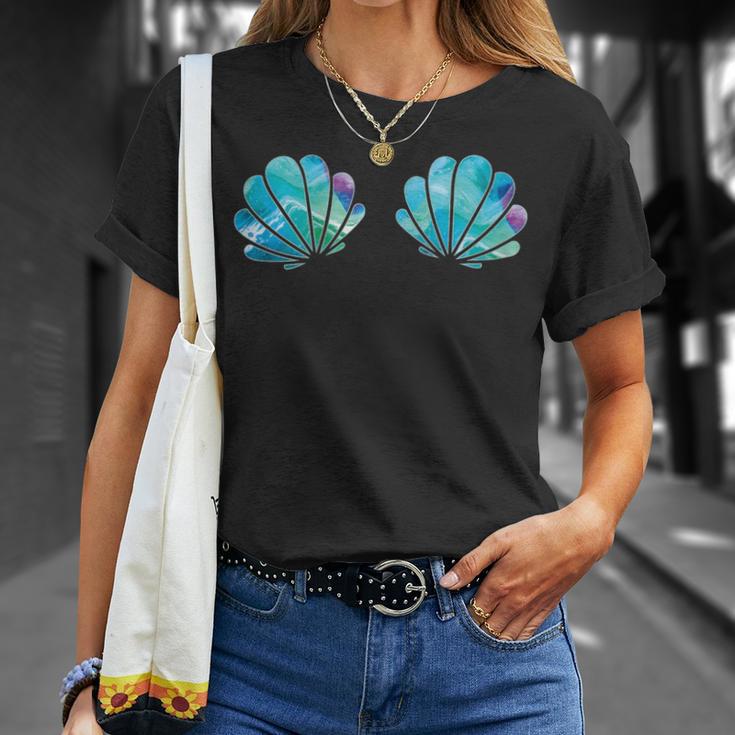 Women's Purple Turquoise Mermaid Shell T-Shirt Geschenke für Sie