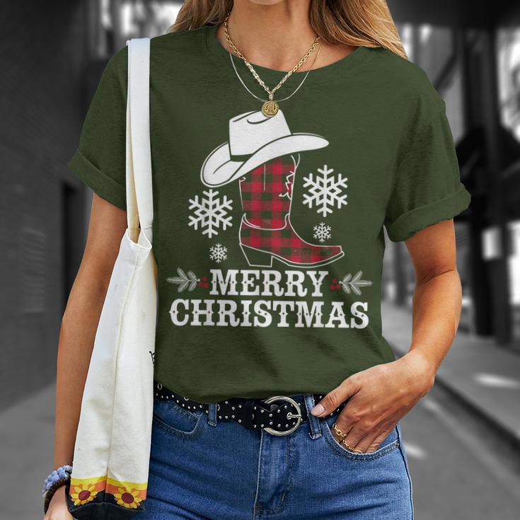 Christmas Cowboy Boots Checked Xmas Western Country Cowgirl T-Shirt Geschenke für Sie