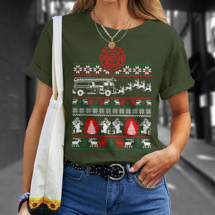 Christmas Fireman Fire Brigade Ugly Christmas T-Shirt Geschenke für Sie