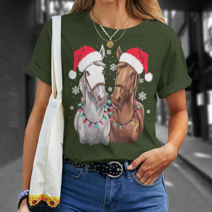 Christmas Lights For Horse Lovers Reindeer Santa Hat Horse Christmas T-Shirt Geschenke für Sie