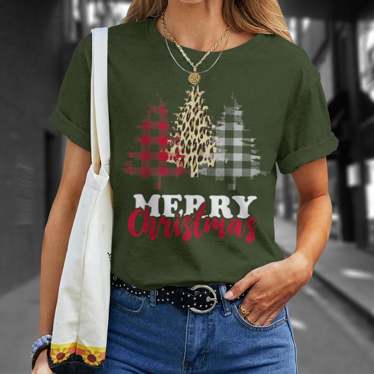 Christmas Tree Buffalo Check Leopard Xmas Merry Christmas T-Shirt Geschenke für Sie