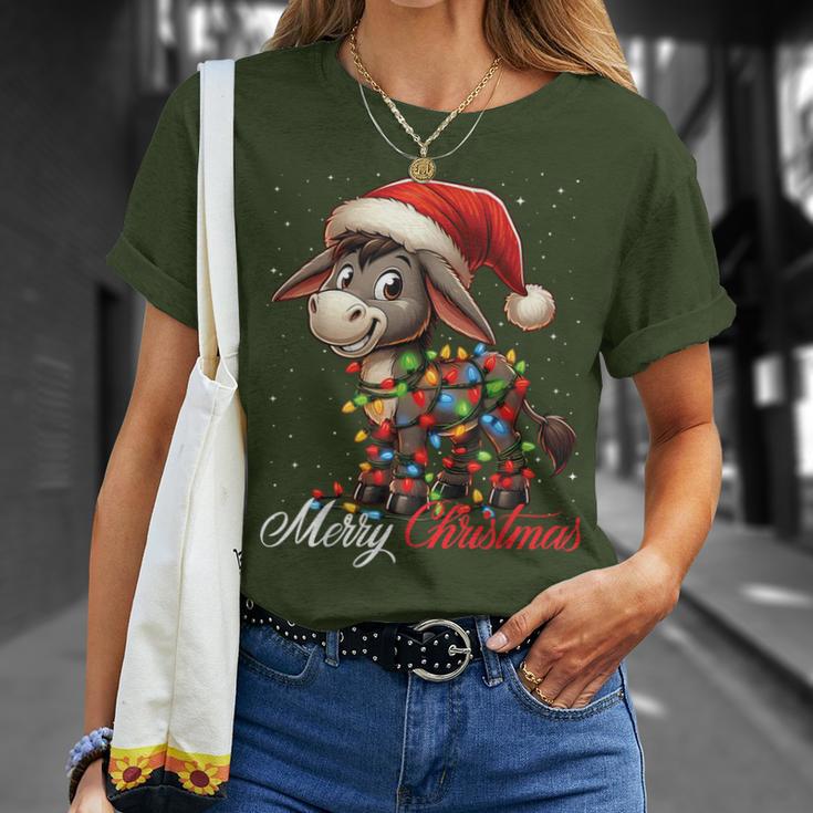 Donkey Merry Christmas Lights Santa Hat Xmas Snow T-Shirt Geschenke für Sie