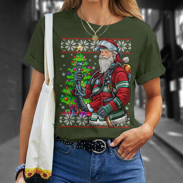 Fireman Santa Claus Fire Brigade Ugly Christmas T-Shirt Geschenke für Sie